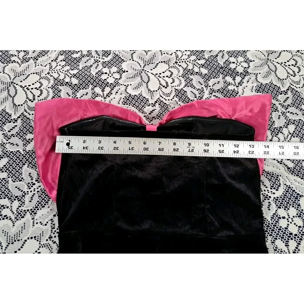 Nasty Gal Velvet Jumpsuit Women's 6 Black Pink Bow One Piece Side‎ Zip Boho Y2K - Picture 6 of 12